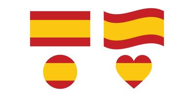 Variations of the Spanish flag design a rectangular flag, a waving flag, and a heart shaped flag. vector