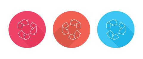 Circular Recycling Icons Displaying in Red, Orange, and Blue with Long Shadow. vector
