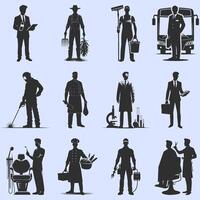Set of different silhouettes of workers on white background, illustration vector