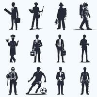Set of silhouette of men with different professions on a white background vector