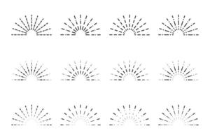 Set of twelve different shaded vintage sunburst design elements on a white background. vector