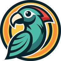 A green parrot with a red beak and red head vector