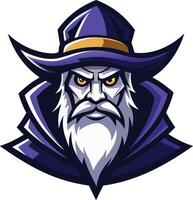 The wizard mascot head with a hat and beard vector