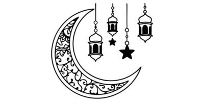 A crescent with stars and lanterns vector