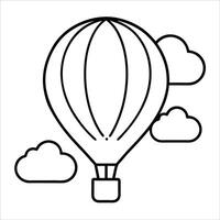 hot air balloon rising through the sky surrounded by clouds expressing freedom imagination peaceful travel and uplifting spirit in whimsical and artistic line drawing vector