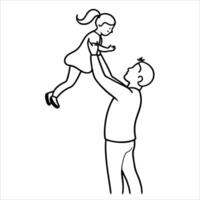 Joyful scene of a father playing with his daughter illustrated in continuous line style for use in family bonding artwork parenting posters minimalist and warm home decor vector