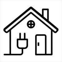 electrified house icon in black line art style symbolizing modern home power connection smart electricity supply energy efficiency and utility infrastructure design vector