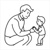 Uplifting illustration of a happy dad playing with his young child in continuous line style ideal for family bonding themed art parenting prints and warm minimalist decor vector