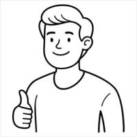 Smiling man showing a thumbs up gesture in continuous line style ideal for positive expression artwork minimalist motivational decor modern portrait illustrations and icons vector
