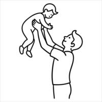 Loving continuous line art of a father playing with his child for use in joyful parenting illustrations family themed home decor prints and minimalist heartwarming visuals vector