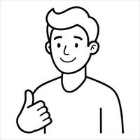 happy smiling man showing a thumbs up hand gesture in a confident and cheerful pose representing positivity encouragement motivation and friendly approval in black line art vector