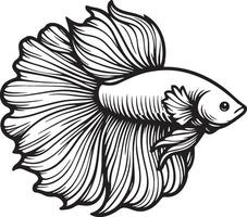 Betta Splendens Fish Sketch Illustration. vector