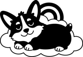 Corgi Sleeping on Cloud with Rainbow Illustration vector