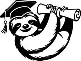 Sleepy Sloth Hanging from Diploma with Grad Cap vector