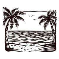 Scenic tropical beach with palm trees and ocean view at sunset vector