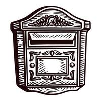 Vintage mailbox with ornate design elements in black and white vector
