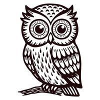 Stylized owl in black and white, featuring intricate feather patterns and bold eyes vector
