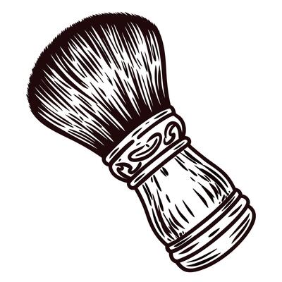 Vintage shaving brush drawing with detailed bristles and ornate handle