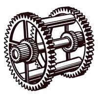 Mechanical gear system with interlocking cogs and axles vector