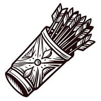 Ornate quiver with arrows featuring decorative patterns in black and white vector