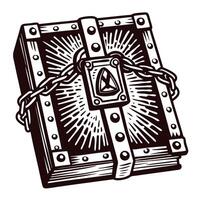 Intricately designed locked book with chain and gemstone latch illustrating mystery and security vector