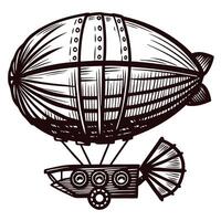 Vintage airship in detailed sketch with mechanical elements vector