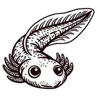 of a smiling axolotl with leaf like fins in detailed black and white art vector