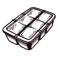 Vintage ice cube tray sketch with six compartments vector