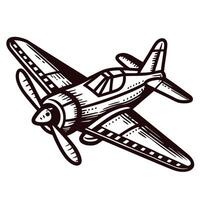 Vintage propeller airplane in black and white with detailed design elements vector