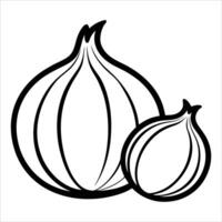 Minimalist illustration of a whole and sliced onion in continuous line art perfect for healthy food designs culinary art or kitchen inspired vegetable themed visual content vector
