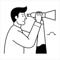 Curious man using binoculars illustrated in sleek continuous line art capturing the essence of exploration ideal for outdoor themed creative artwork or branding vector