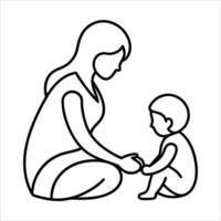 Mother walking with her child shown in continuous line art drawing style elegant and emotional minimalism perfect for parenting family love and motherhood visuals vector