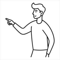 Minimal line art of a man pointing the finger at something symbolizing instruction leadership or focus ideal for educational content and visual communication themes vector