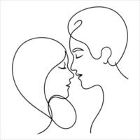 Kissing couple drawn in continuous line art capturing the beauty of romance emotion and closeness with smooth flowing minimalist lines for expressive art vector
