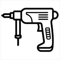 Mechanical percussion drill illustrated in continuous line art drawing style focusing on industrial design elements and simplicity of construction tools in art vector