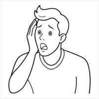 Shocked man shown in minimalist continuous line art capturing surprise emotion and expressive reaction ideal for emotional artwork portrait themes and dramatic visual storytelling vector