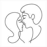 Romantic couple sharing a kiss depicted in graceful continuous line art style symbolizing love affection intimacy and emotional connection in a modern form vector