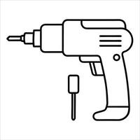 Percussion drill represented in sleek continuous line art drawing style highlighting industrial equipment tools and mechanical themes for construction illustrations vector