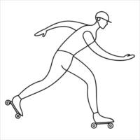 Artistic inline skate drawn in smooth continuous line art style symbolizing speed balance and dynamic activity for contemporary athletic-themed illustrations vector