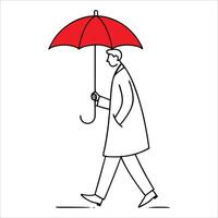 Individual holding an umbrella illustrated in flowing continuous line art style capturing serene rainy day moments with elegant simplicity and minimalism in design vector