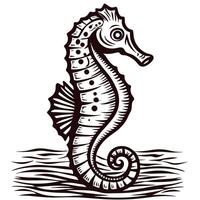 Intricate black and white seahorse with detailed patterns vector