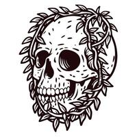 Skull wrapped in vines intricate black and white of nature and mortality vector