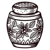 Decorative floral ceramic jar with lid and intricate design patterns vector
