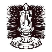 Intricate sketch of melting candle on elegant stand with radiant background vector