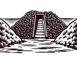 Monochrome of a stone staircase leading to mound in isolated natural setting vector