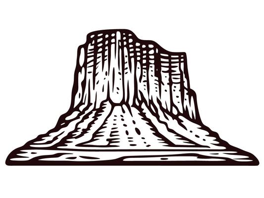 Monument valley butte in a bold black and white