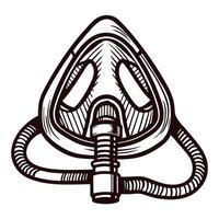 Detailed sketch of an oxygen mask with attached hose vector