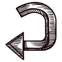 Hand drawn arrow with curved outline in monochrome vector