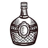 Vintage whiskey bottle with ornate label and wicker detailing vector