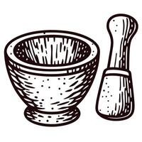 Vintage mortar and pestle in rustic vector